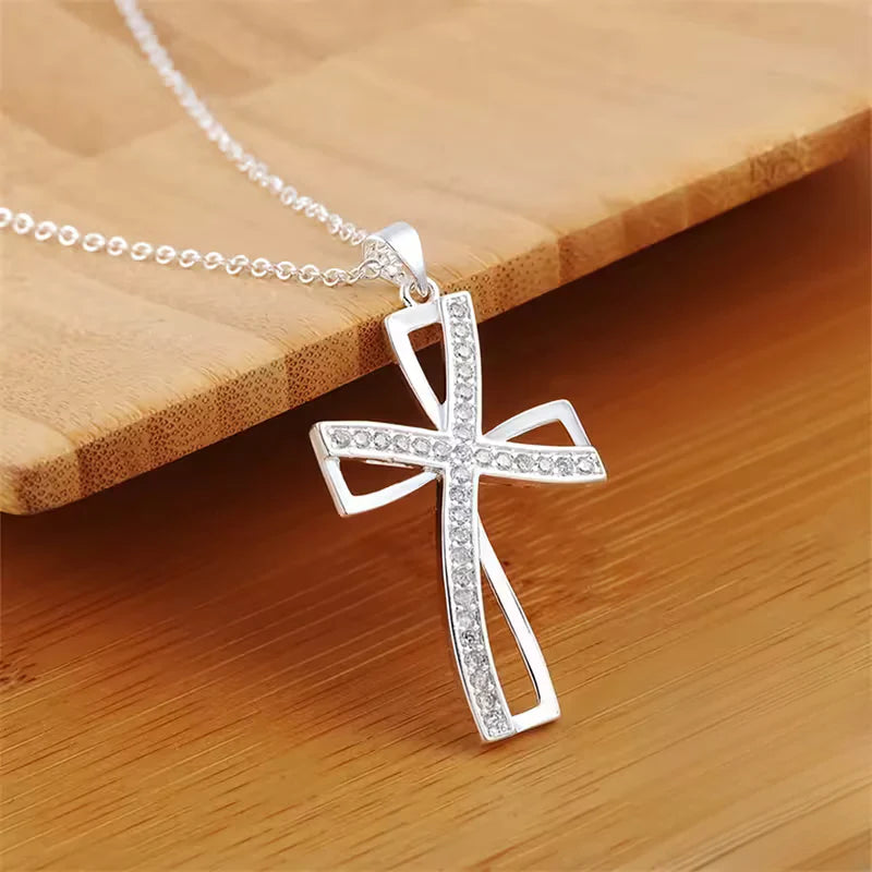 Double Cross Twisted Design S925 Sterling Silver Necklace