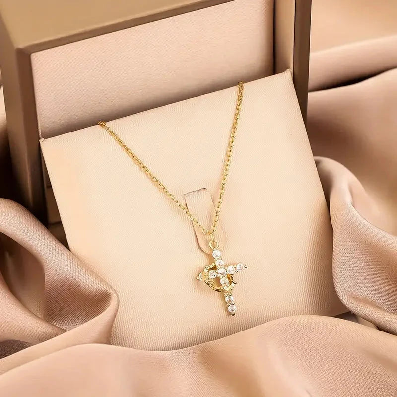 Crowned in Faith Cross Necklace Stainless Steel