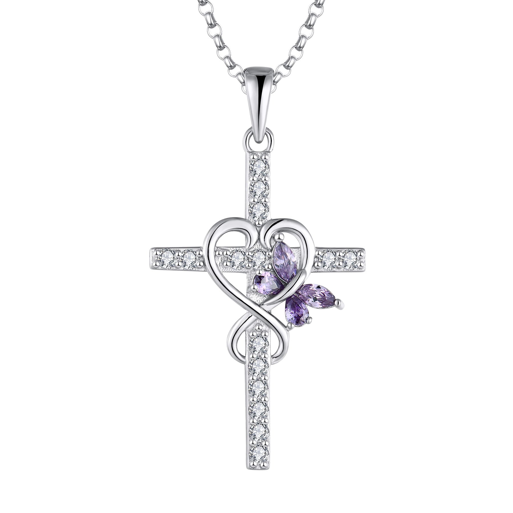Joyful Wings Cross & Heart Stainless Steel Necklace