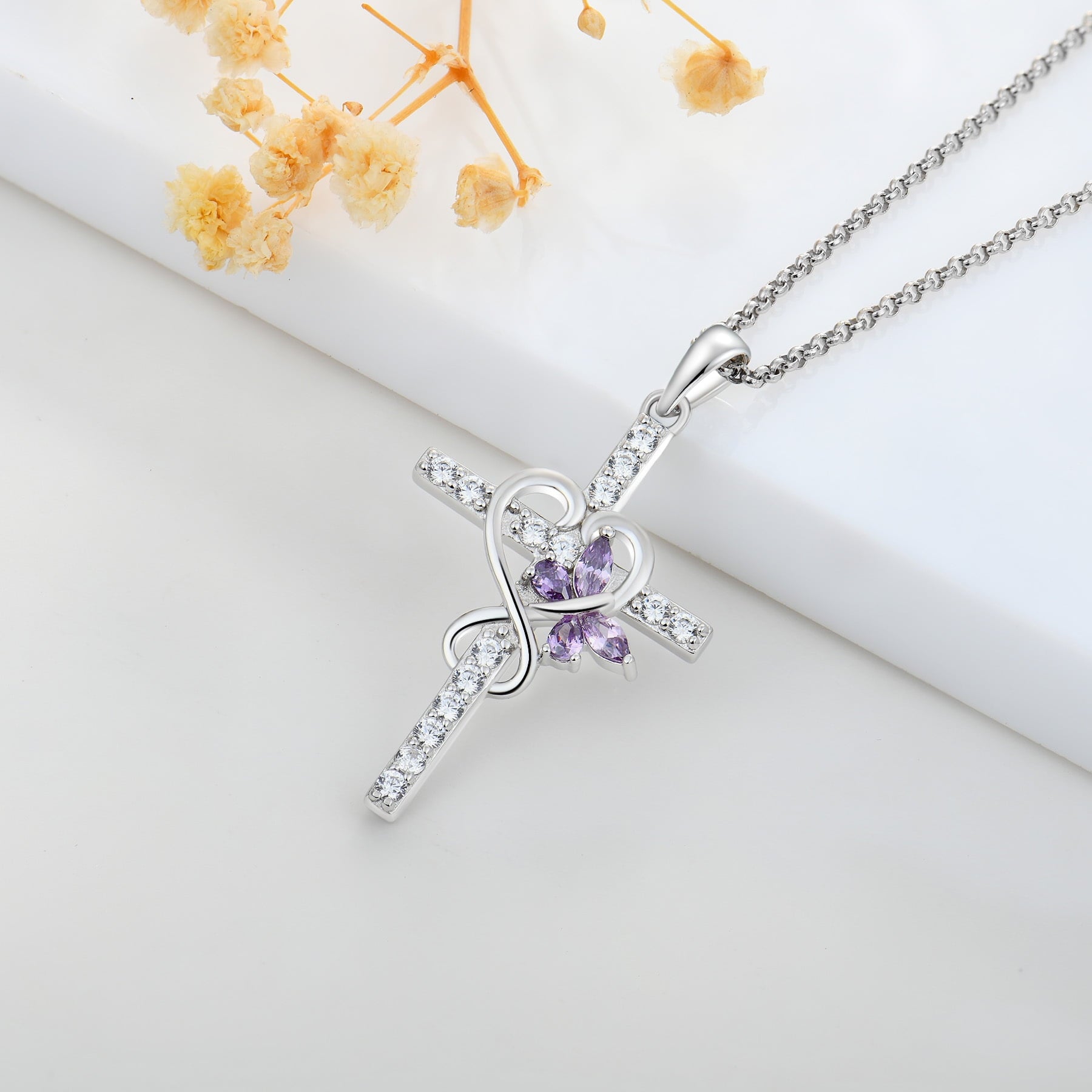 Joyful Wings Cross & Heart Stainless Steel Necklace