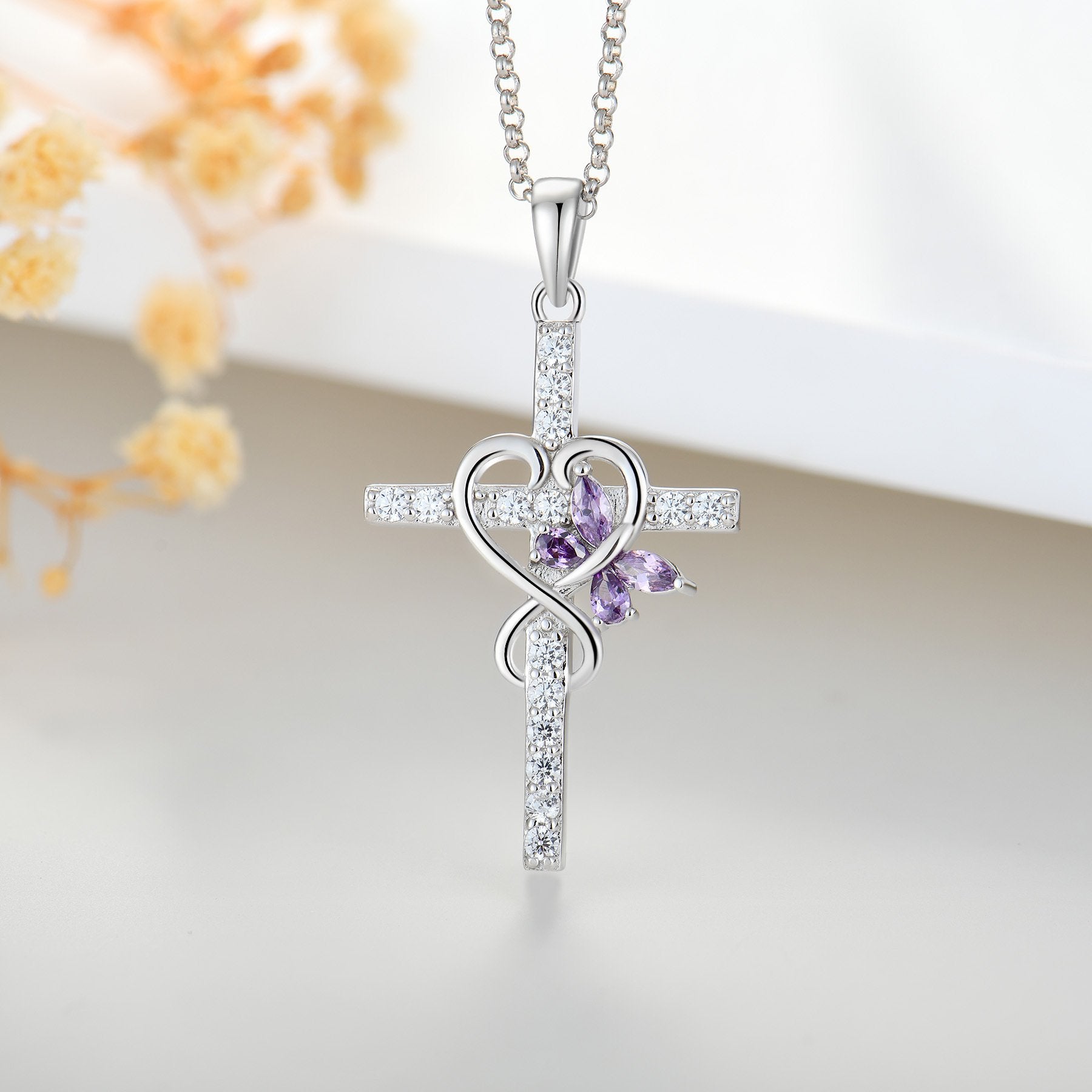 Joyful Wings Cross & Heart Stainless Steel Necklace